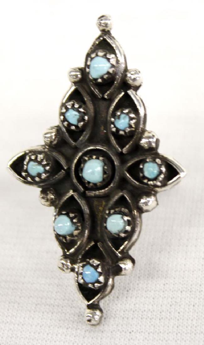 Zuni Silver Petit Point Turquoise Ring, Size 6.75 (1 of 3)