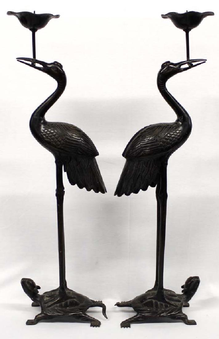 Estate Heavy Cast Iron Turtle and Heron Candleholders (1 of 5)