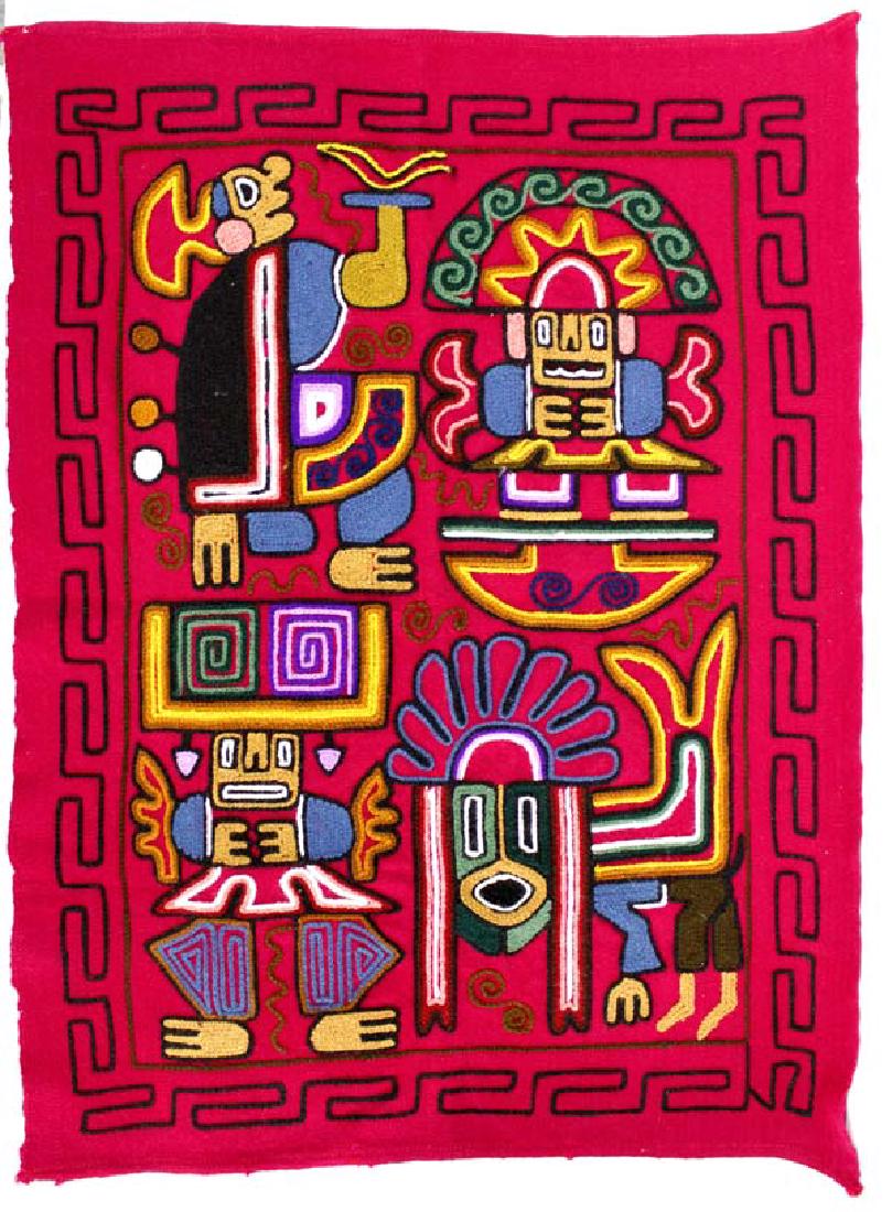Peruvian Hand Embroidered Magenta Wool Textile (1 of 2)