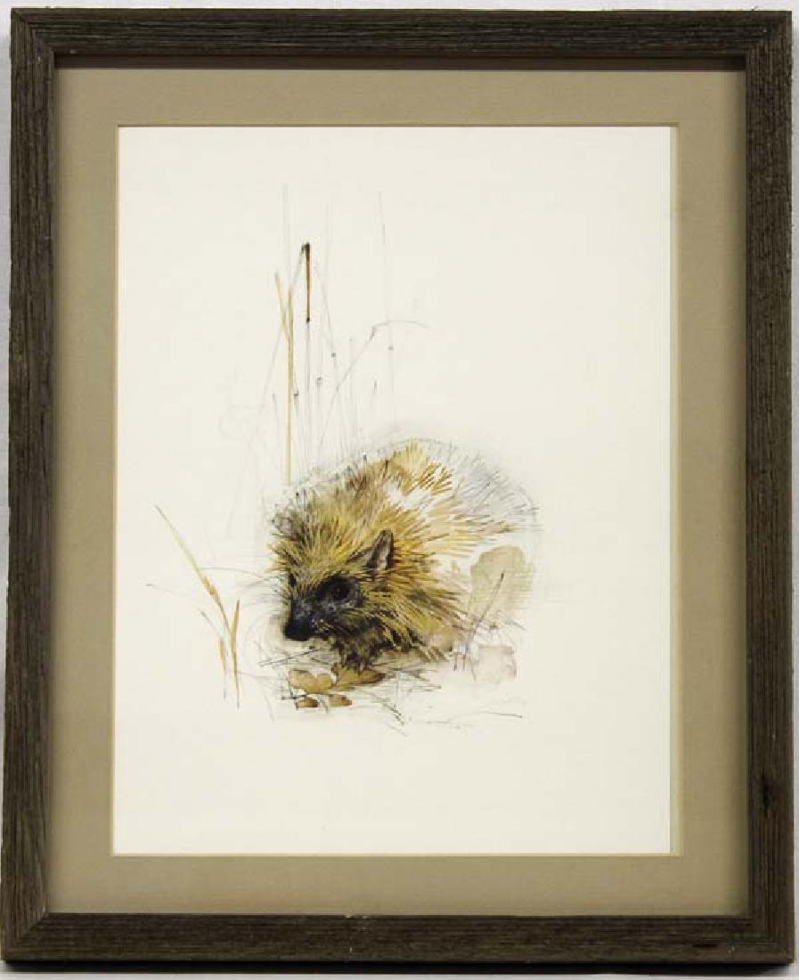 Hedgehog Print by Mads Moos Stage, Danish Artist: Hedgehog Print by Mads Moos Stage (July 6, 1922-May 28, 2004), framed, matted, and under glass, FYI: ''Mads Stage born in Copenhagen, was a Danish artist. Stage was a respected and beloved artist in l
