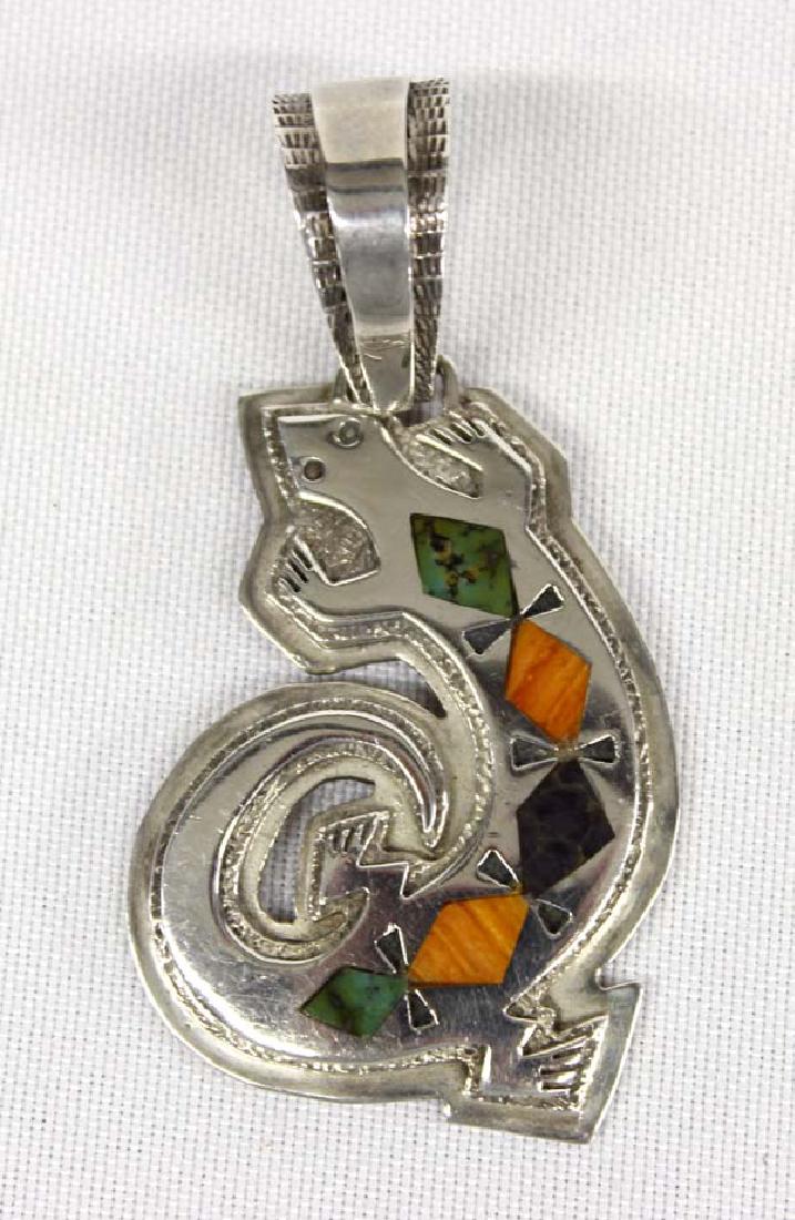 Native American Navajo Silver Inlay Lizard Pendant (1 of 3)
