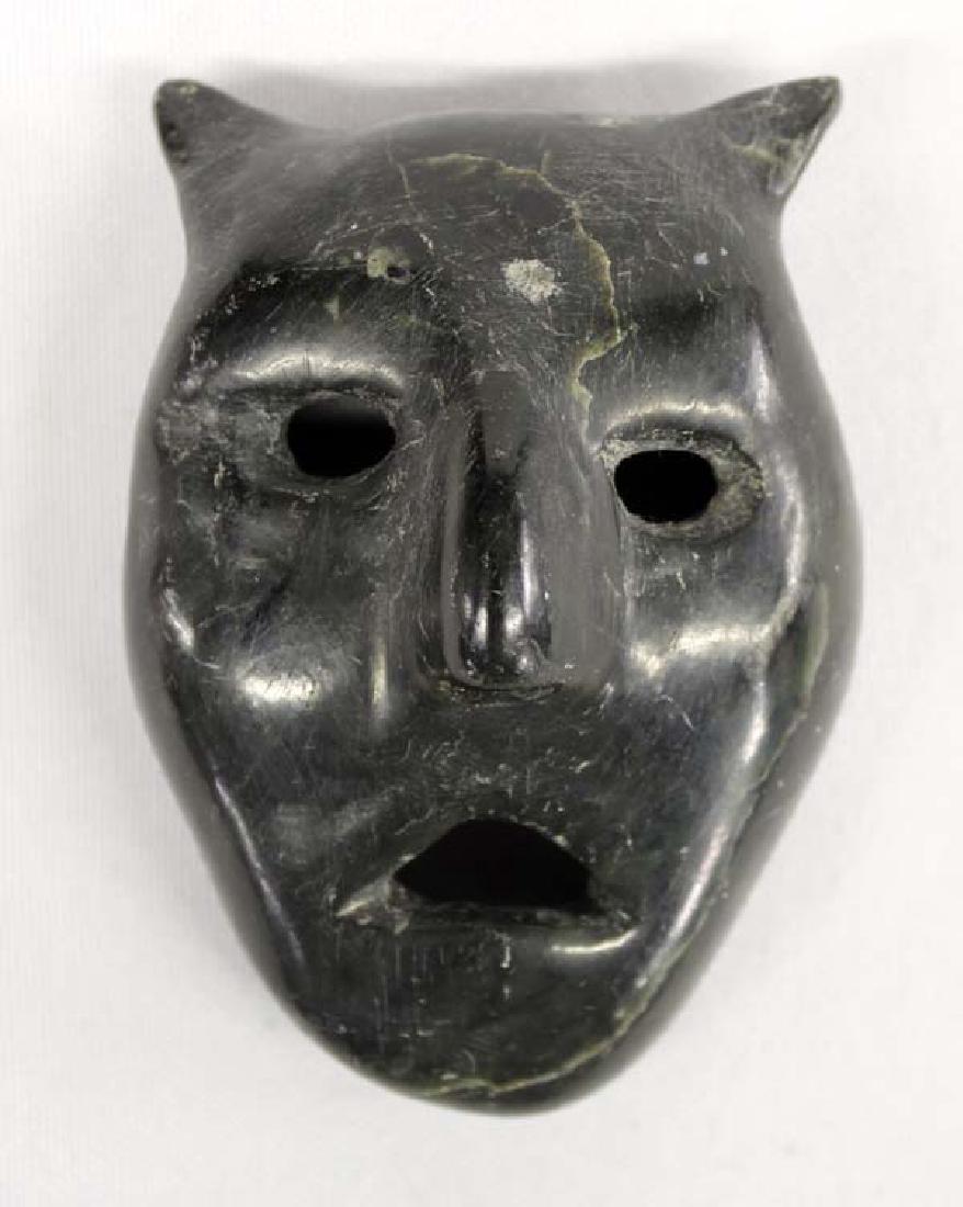 Canadian Inuit Carved Stone Transformation Mask: Native American Canadian Inuit Carved Stone Transformation Maskette, measures 2.25'' x 3.25''