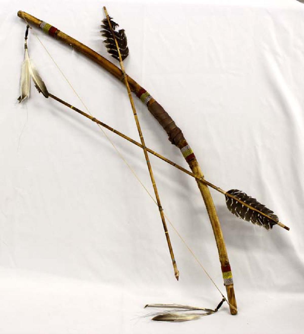 Estate African Beaded Wood and Leather Bow and Arrows (1 of 5)