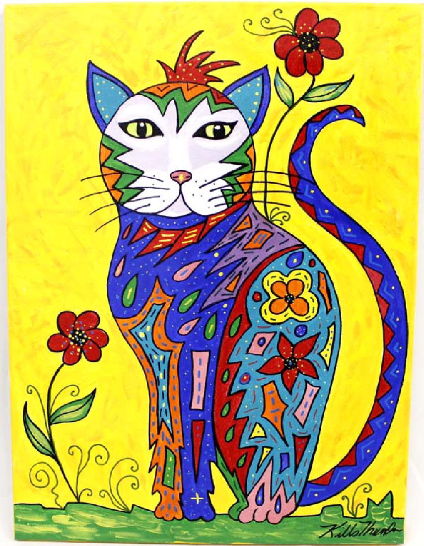 Original Acrylic Painting by Kathy Kills Thunder: Original Acrylic Painting ''Pandemonium'' by Kathy Kills Thunder, measures 18'' x 24'' and is signed by the artist, Artist Bio: Kathleen Kills Thunder (her legal name) was born in 1947 in Seattle, WA.