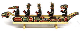 Kwakiutl Carved Head Canoe Model & Figures