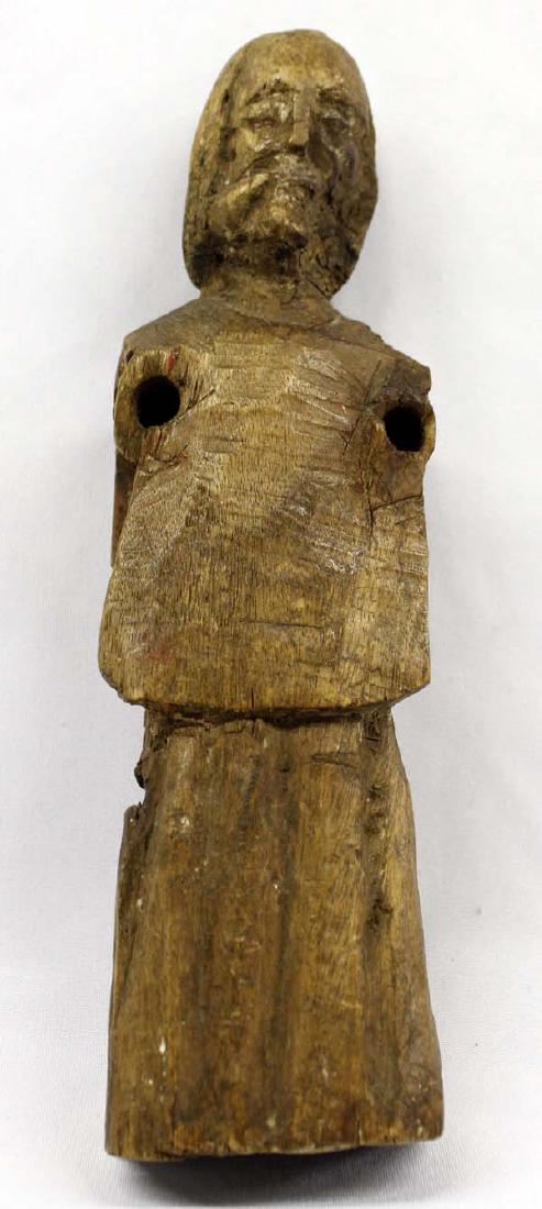 Antique Primitive Carved Wood Santo: Antique Primitive Carved Wood Santo, found in Bernalillo, New Mexico, measures 10.75'' x 3'' x 2'', arms are missing