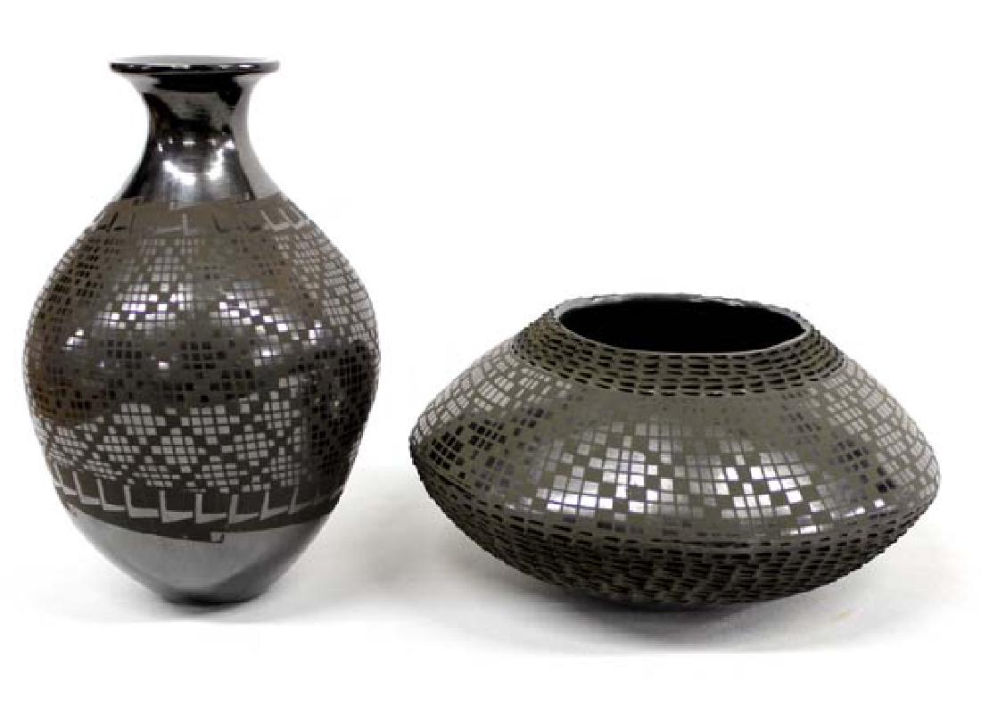 2 Mexican Mata Ortiz Black on Black Pottery Jars (1 of 6)