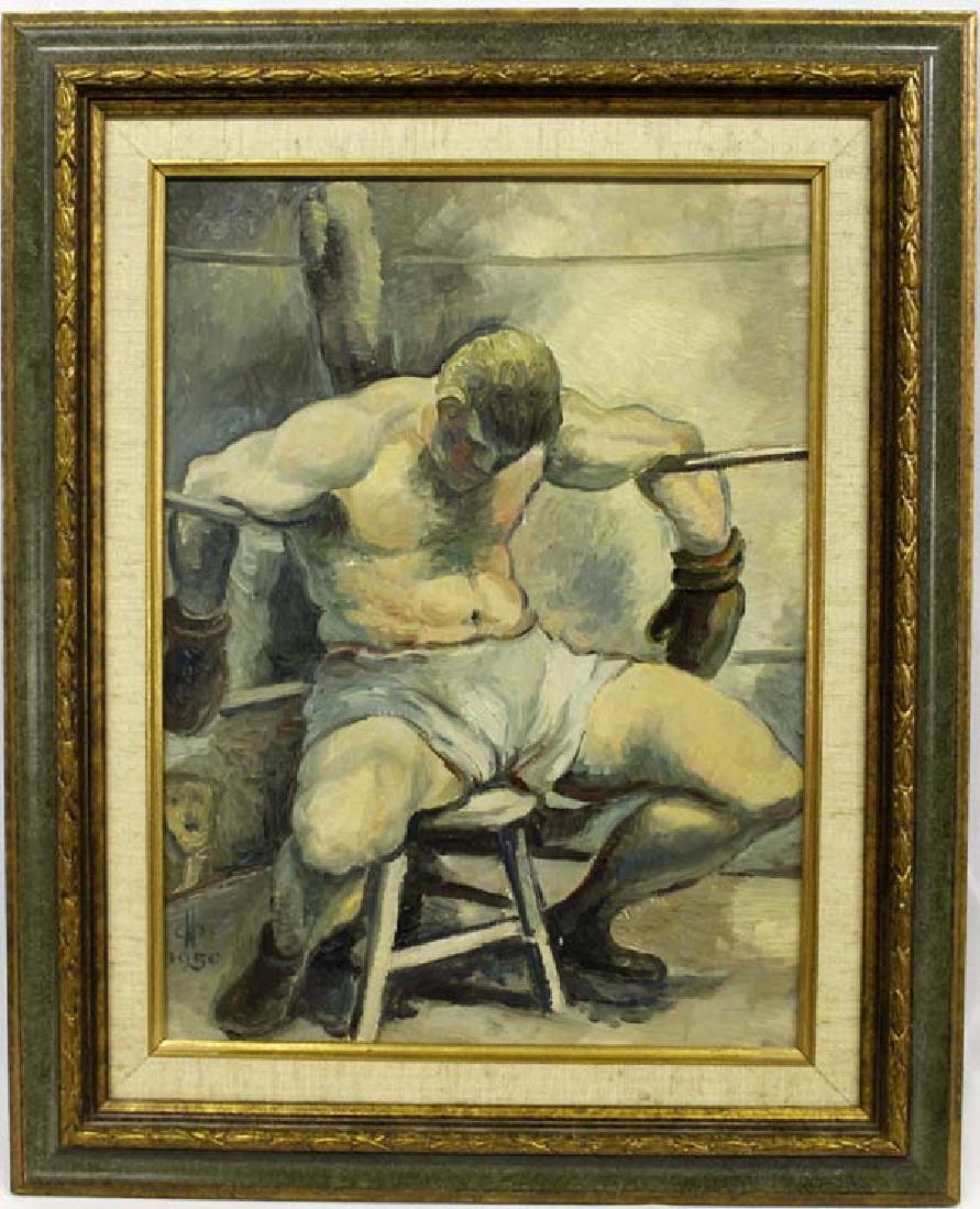 Estate 1950 Original Framed Oil Painting of a Boxer (1 of 3)