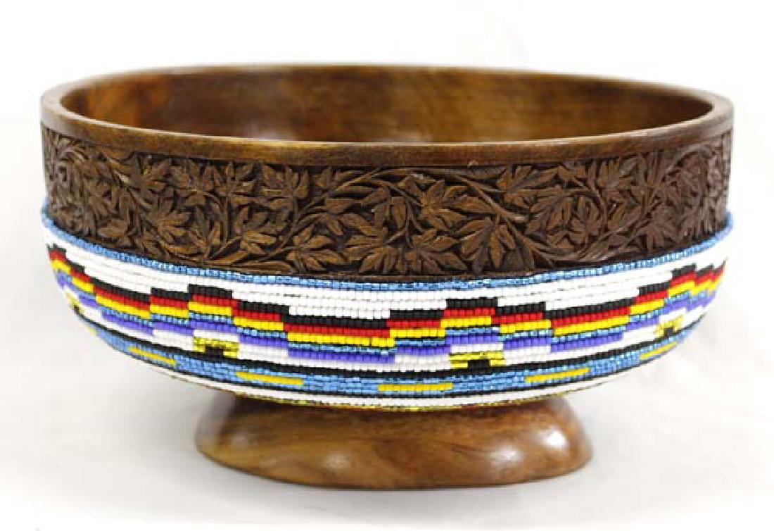 Beautiful Hand Beaded Wood Bowl by Kills Thunder (1 of 4)