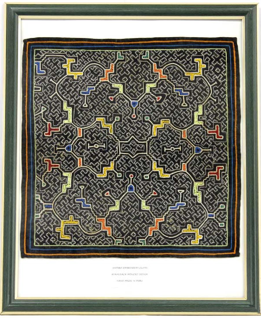 Framed Peruvian Shipibo Embroidery Cloth Tapestry (1 of 3)