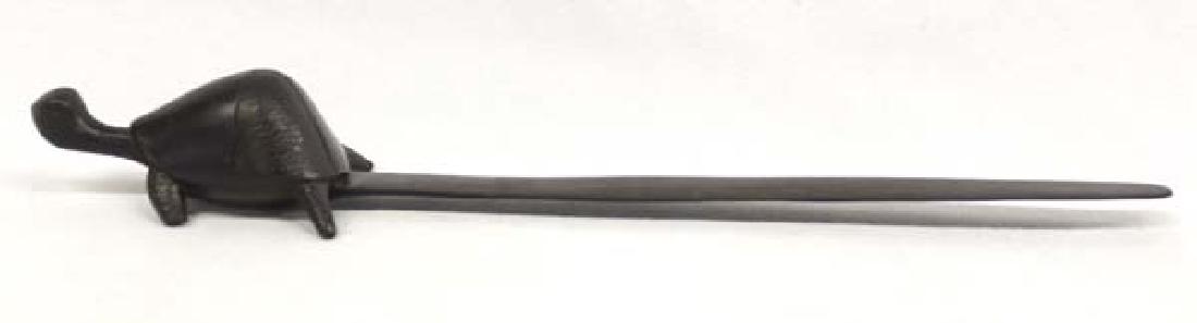 African Carved Ebony Wood Turtle Letter Opener: Hummert Estate African Carved Ebony Wood Turtle Letter Opener, measures 10''L, purchased in 1985 at an Antique Show in Quincy, Massachusetts