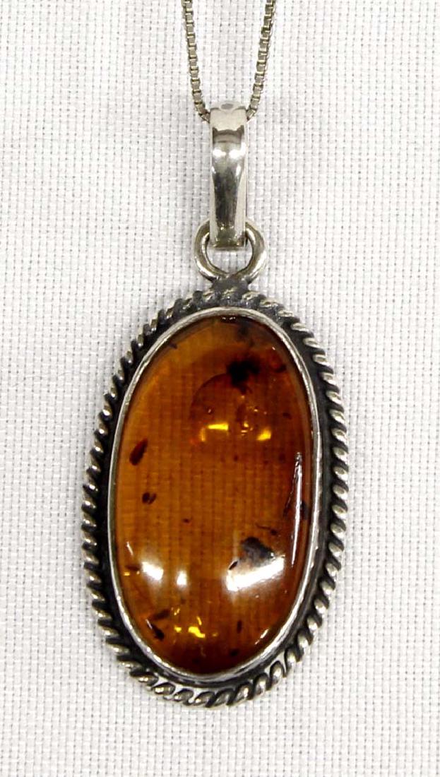 Sterling Silver Amber Pendant Necklace (1 of 3)