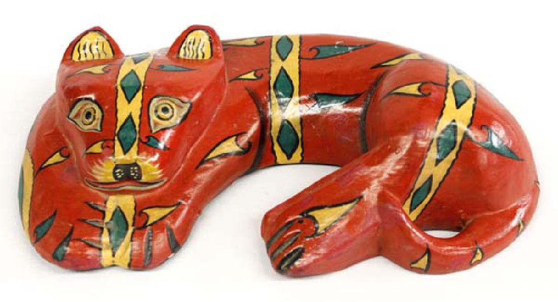 Vintage Mexican Carved Wood Folk Art Cat: Vintage Mexican Carved Wood Folk Art Cat, measures 14'' x 17.5'' x 3'', beautifully hand painted, fabulous colors