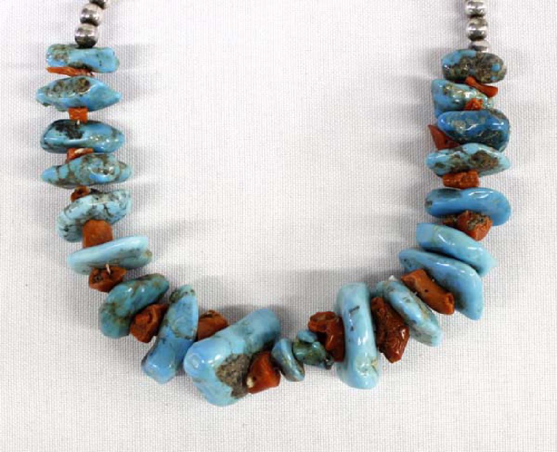 Native American Navajo Sterling Turquoise Choker: Native American Navajo Sterling Turquoise Choker Necklace, measures 16''L end to end, largest nugget measures 1'' x 1.5''