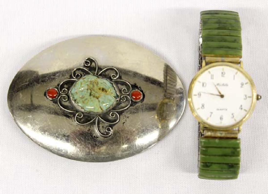 Navajo German Silver Buckle and Watch Band (1 of 3)