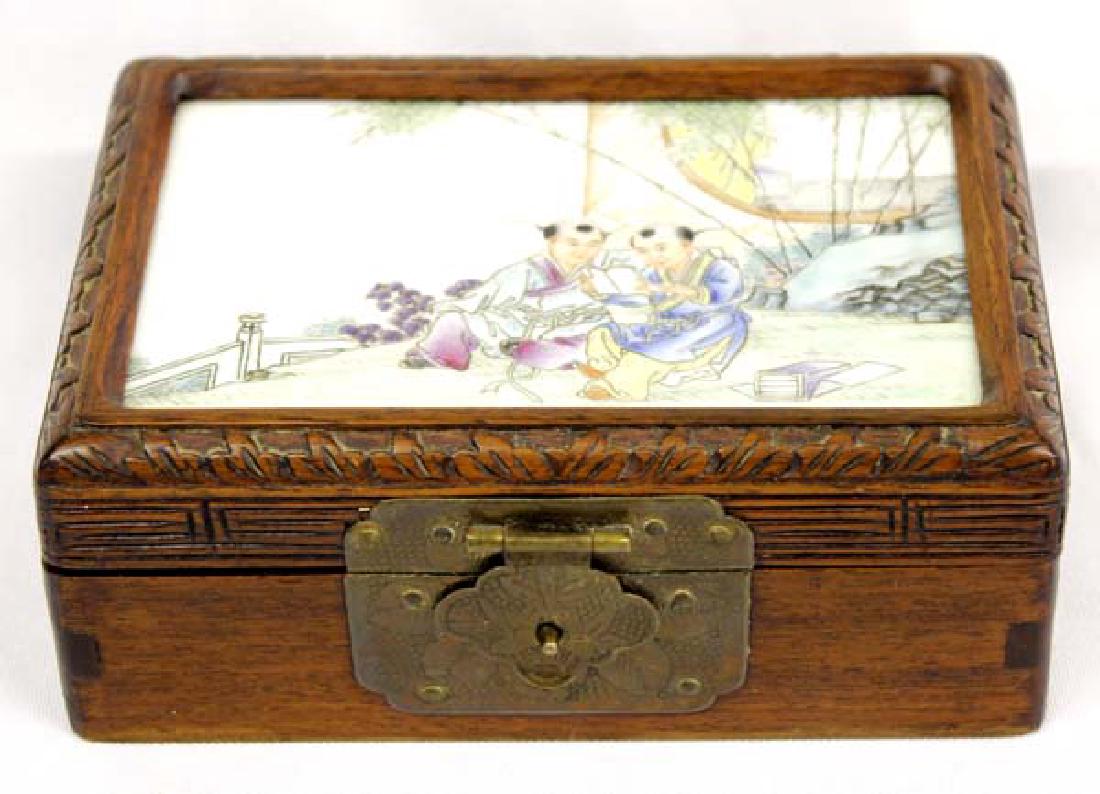 Antique Chinese Painted Porcelain and Wood Box (1 of 6)