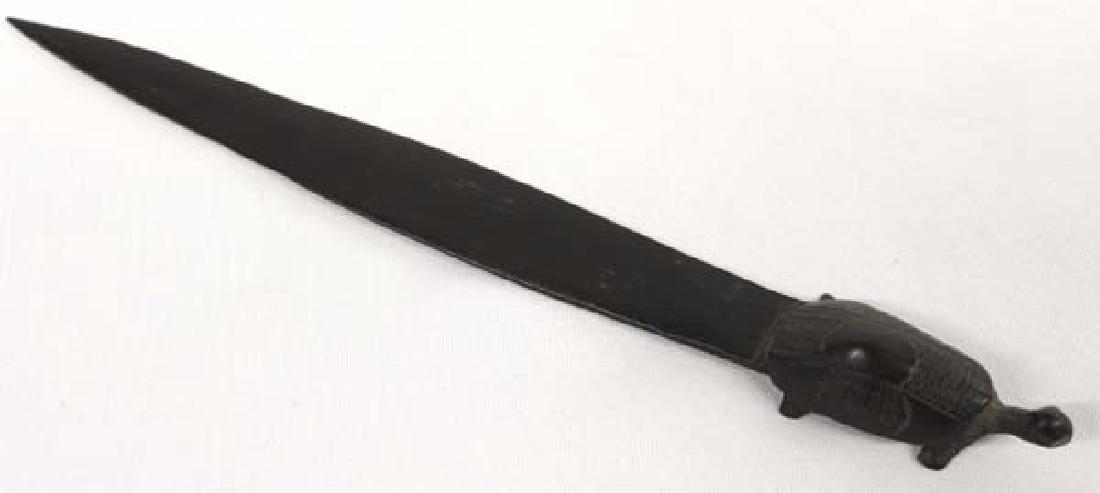 African Carved Ebony Wood Turtle Letter Opener: Hummert Estate Tanzania Africa Carved Ebony Wood Turtle Letter Opener, measures 10''L, purchased in 1990 in Maui, Hawaii