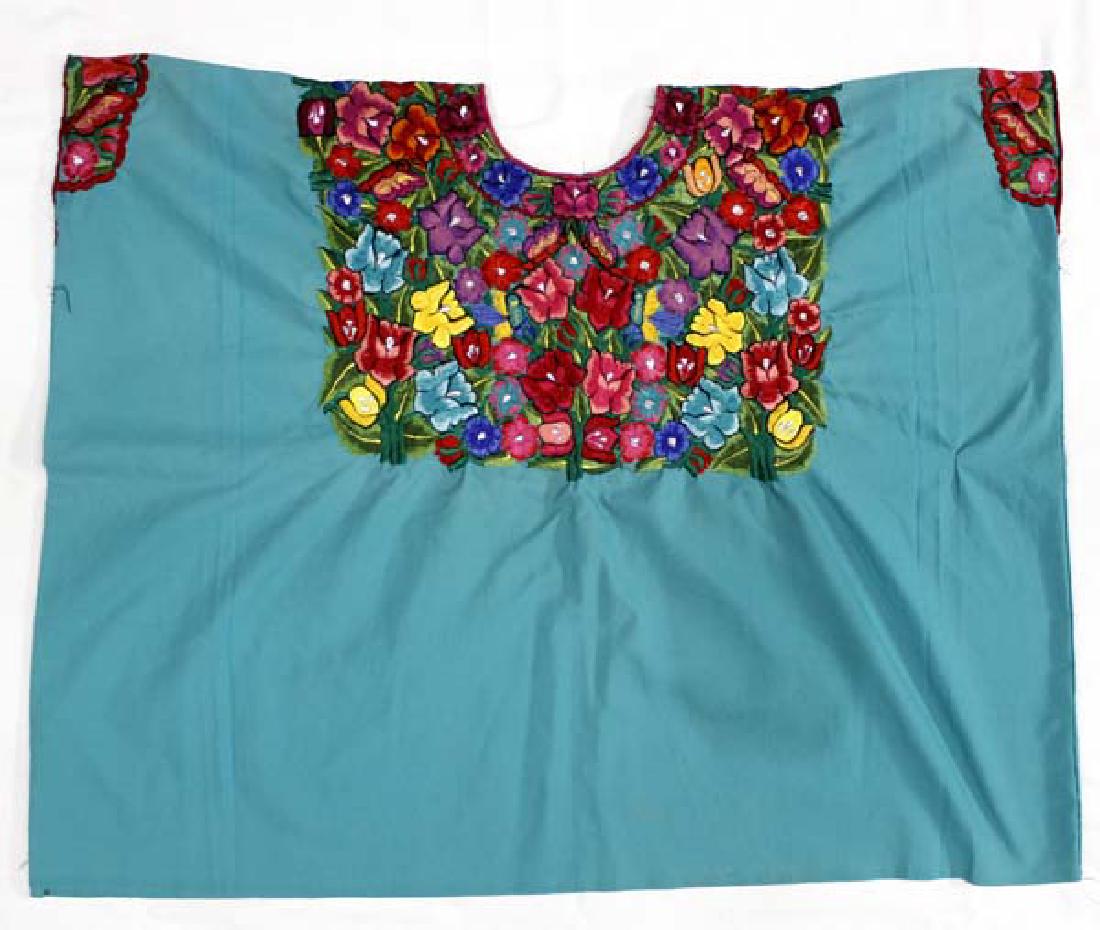 Guatemalan Heavily Embroidered Green Huipil Shirt (1 of 3)