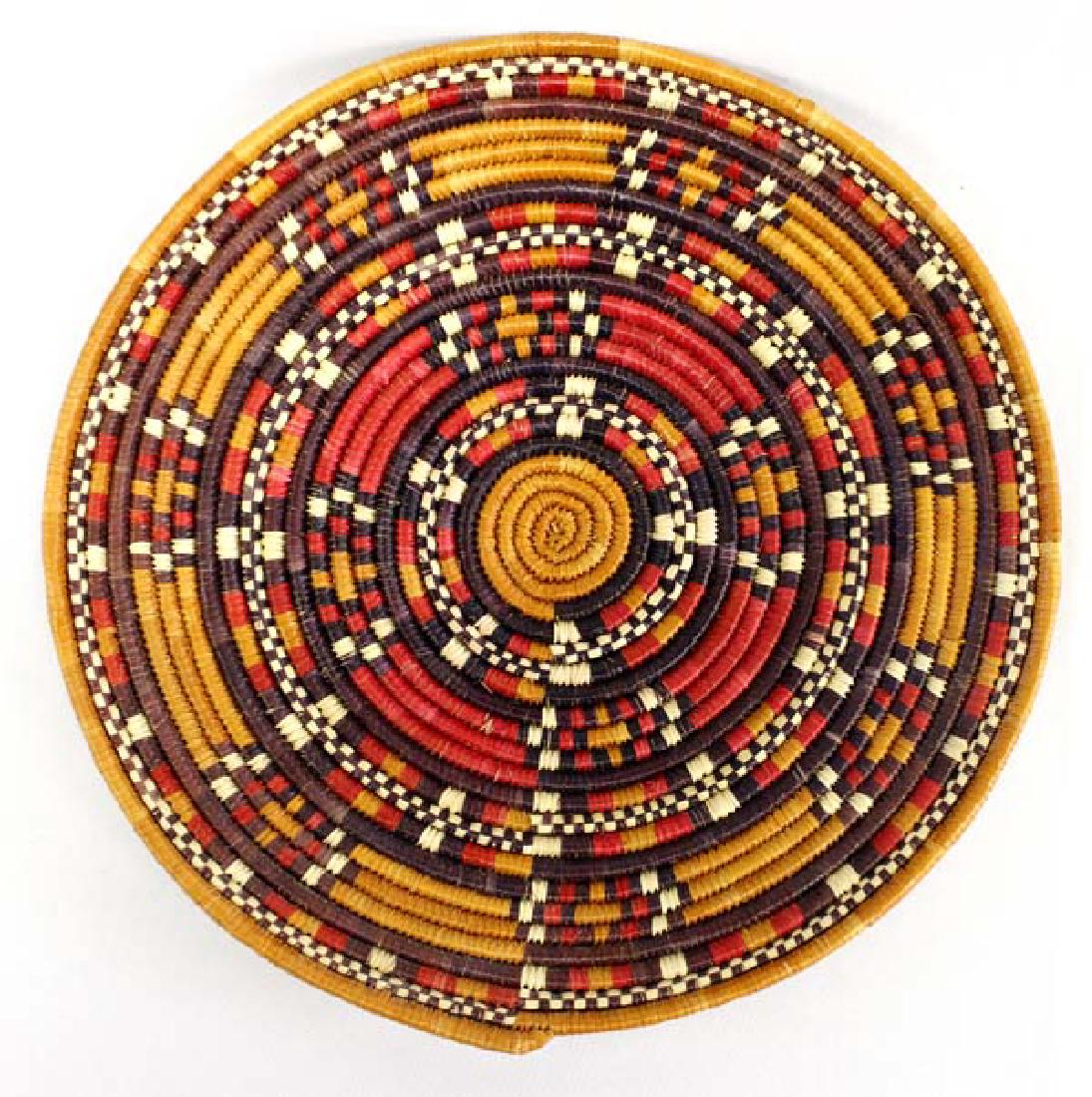 Beautiful Multi-Colored Ethnic Basketry Tray: Hummert Estate Multi-Colored Ethnic Basketry Tray, measures 12.25''D, gorgeous warm colors