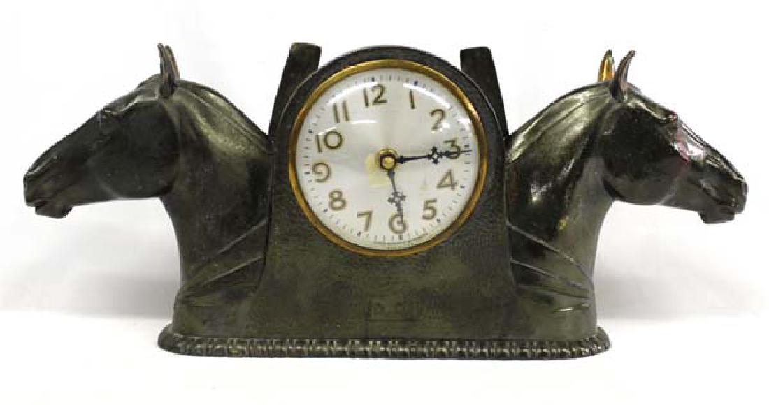 Vintage Copper Wash Double Horse Head Clock (1 of 3)