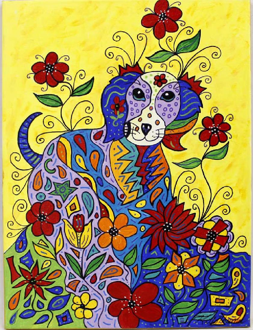 Original Acrylic Painting by Kathy Kills Thunder: Original Acrylic Painting ''Poppy'' by Kathy Kills Thunder, signed by artist and measures 18'' x 24'', vibrant colors, Artist Bio: Kathleen Kills Thunder (her legal name) was born in 1947 in Seattle, 