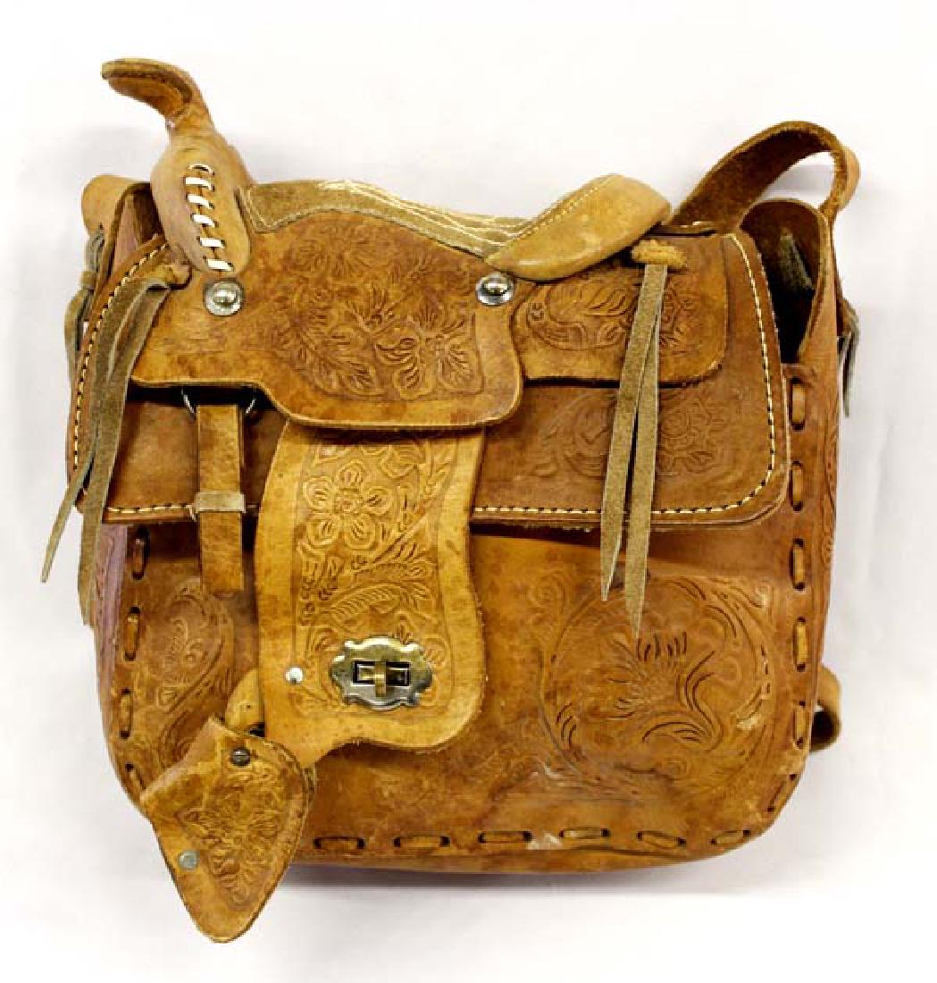 Vintage Hand Tooled Leather Saddle Purse (1 of 4)