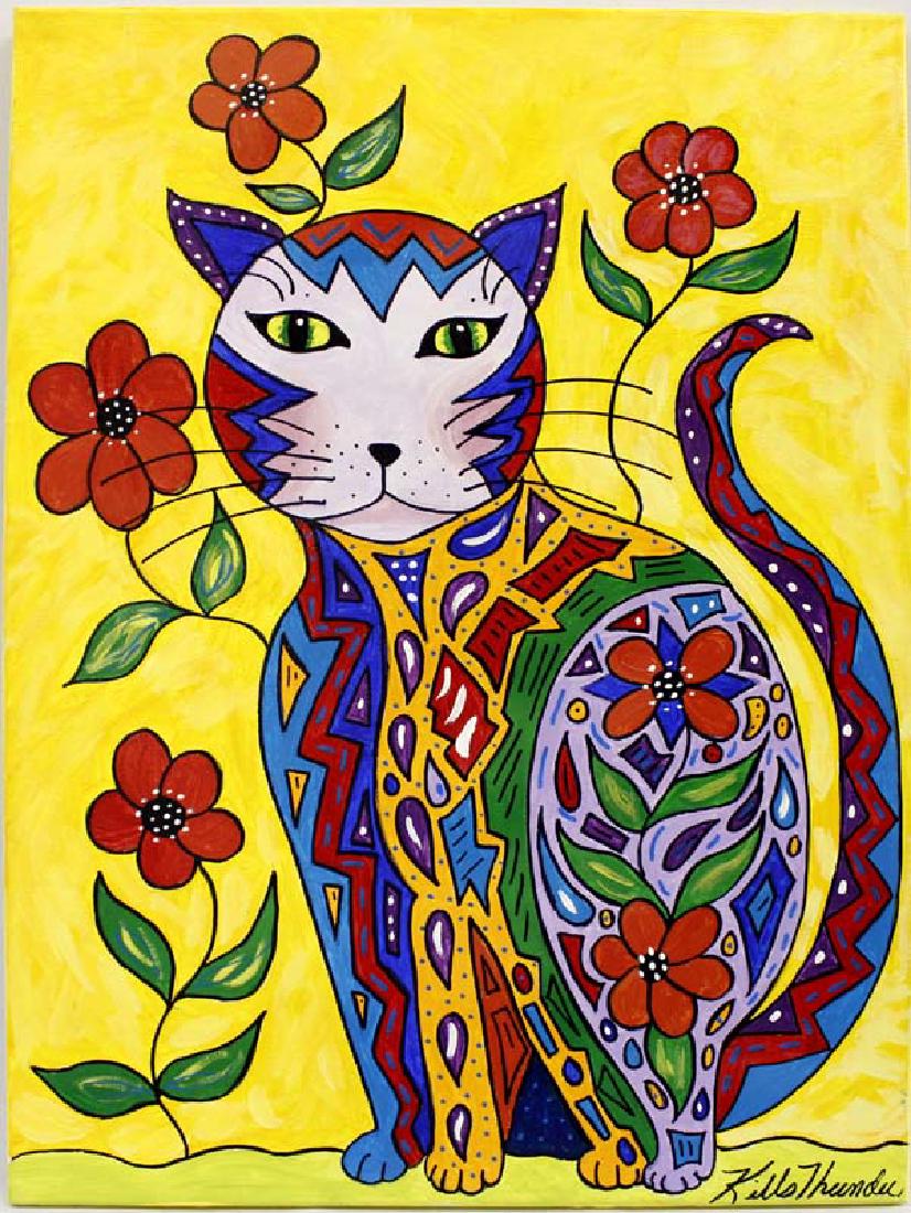 Original Acrylic Painting by Kathy Kills Thunder: Original Acrylic Painting ''Daisy'' by Kathy Kills Thunder, signed by artist and measures 18'' x 24'', beautiful vibrant colors, Artist Bio: Kathleen Kills Thunder (her legal name) was born in 1947 in