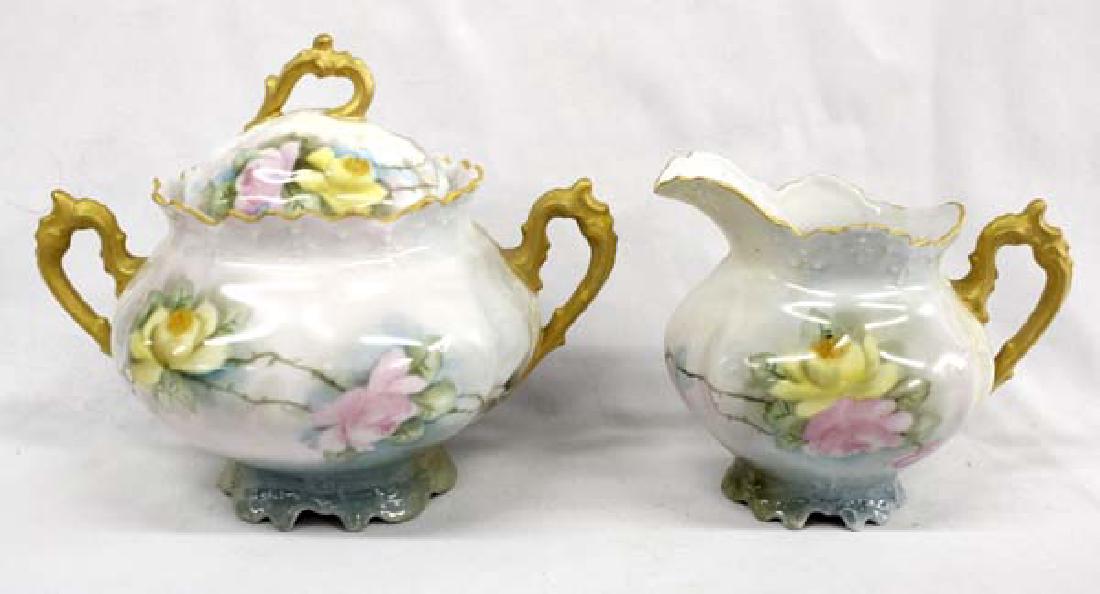 Antique Moritz Zdekauer Porcelain Sugar & Creamer: Lovely Antique Moritz Zdekauer Porcelain Sugar & Creamer, hand painted, the name Iris Sereff is written on the bottom (not sure if this is who painted the pieces or if this is the former owner), large