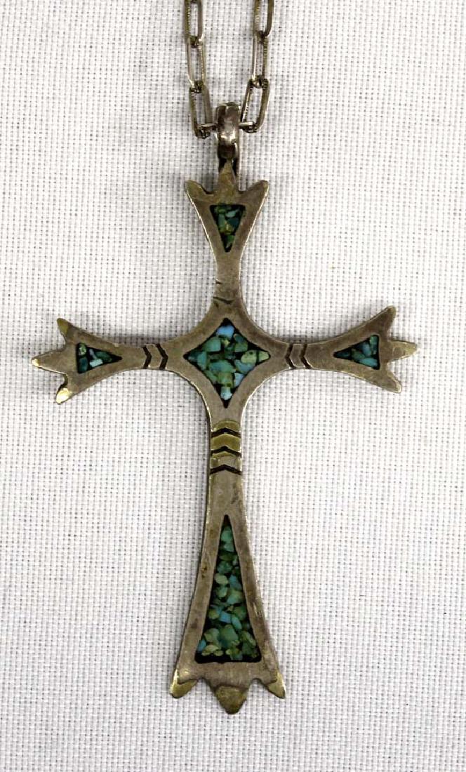 Navajo Silver Turquoise Cross Pendant Necklace (1 of 4)