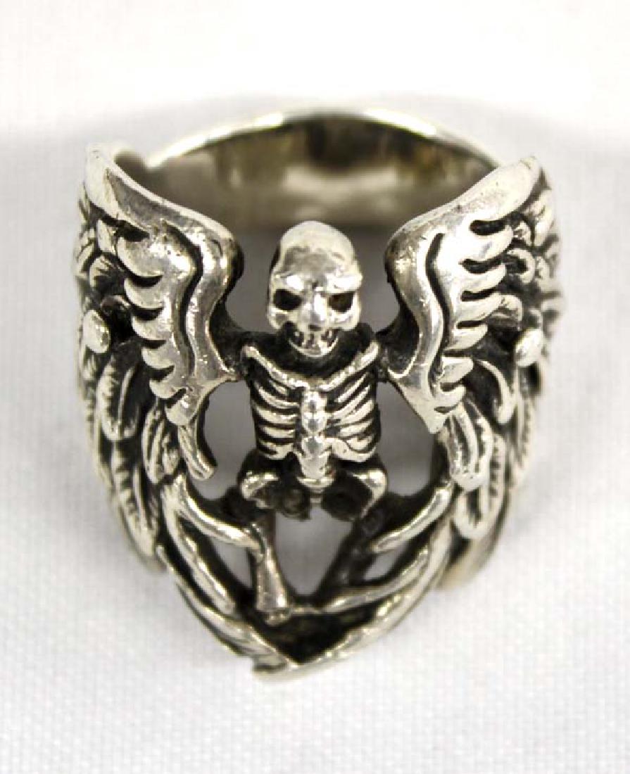Large Sterling Silver Skeleton Angel Ring, Sz 13.5 (1 of 5)