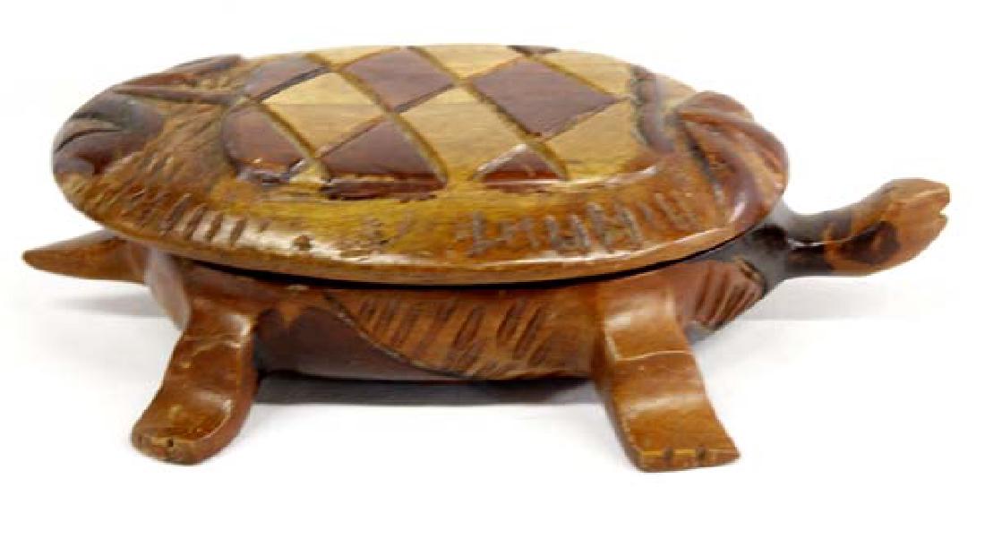 Carved Wood Lidded Turtle Trinket Box (1 of 4)
