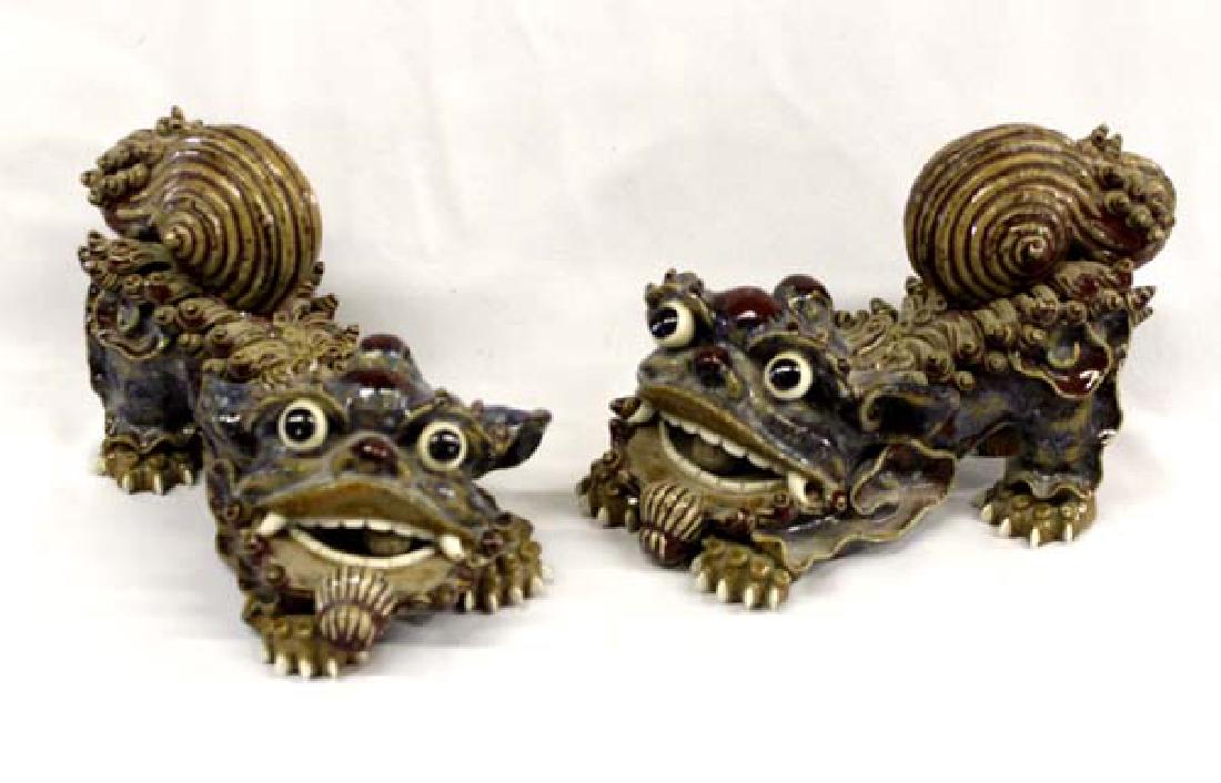 Pair of Chinese Shiwan Pottery Foo Dogs (1 of 4)