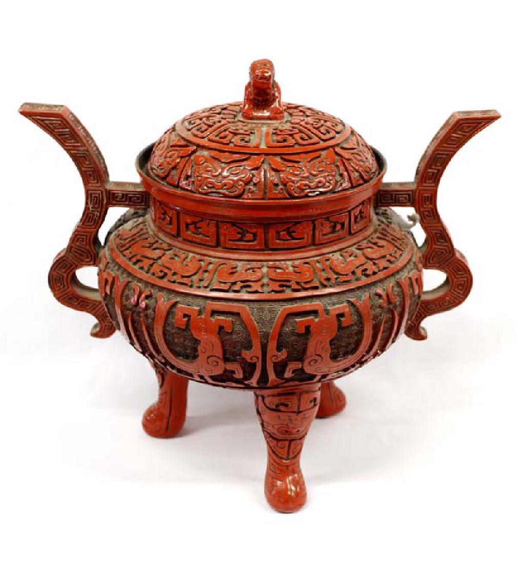 Chinese Carved Cinnabar and Brass Laquerware (1 of 4)