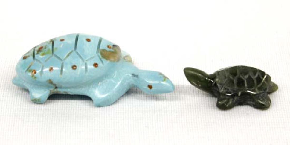 2 Carved Stone Turtle Fetishes, Turquoise & Jade (1 of 2)