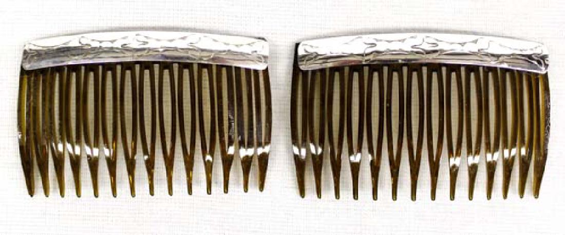 2 Navajo Sterling Hair Combs by Randall Dalgai: 2 Native American Navajo Sterling Hair Combs by Randall Dalgai, measure 2'' x 2.75''