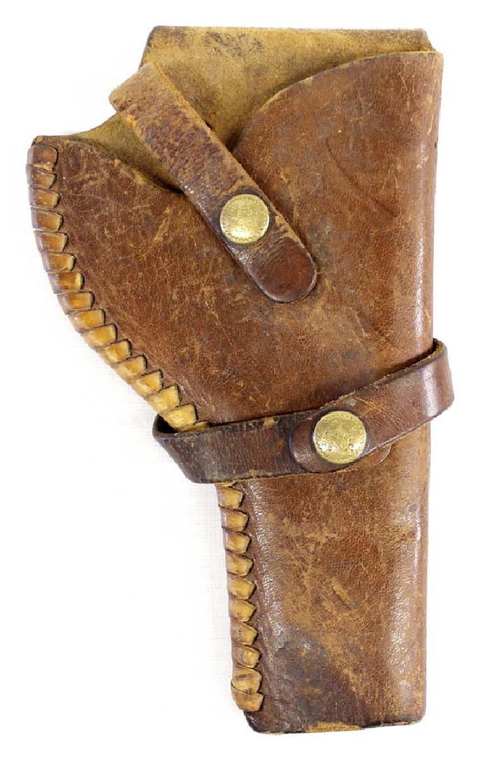 Brauer Bros. Mfg. Co. Leather Pistol Holster: Brauer Bros. Mfg. Co. Leather Pistol Holster, measures 8''L x 5''W, snaps are hallmarked, handwritten name on back ''Robert Brown 18447176''