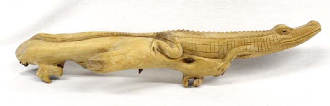 Indonesian Carved Chinaberry Wood Burl Crocodile: Indonesian Carved Chinaberry Wood Burl Crocodile, measures 15''L, carved in Bali, Indonesia