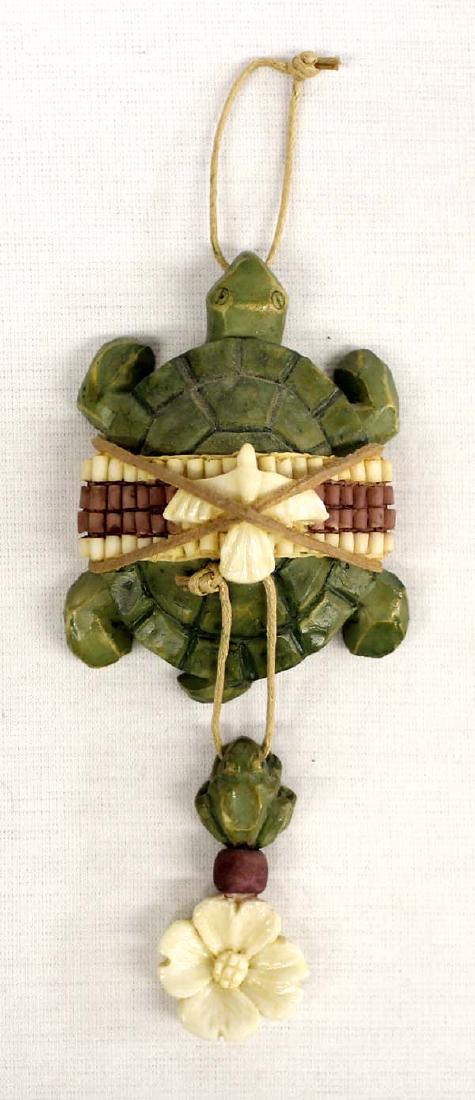 Japanese Cast Resin Netsuke: Hummert Estate: Japanese Cast Resin Netsuke, measures 5''L x 2.25''W x 1.5''H, includes turtle, bird, frog, and flower