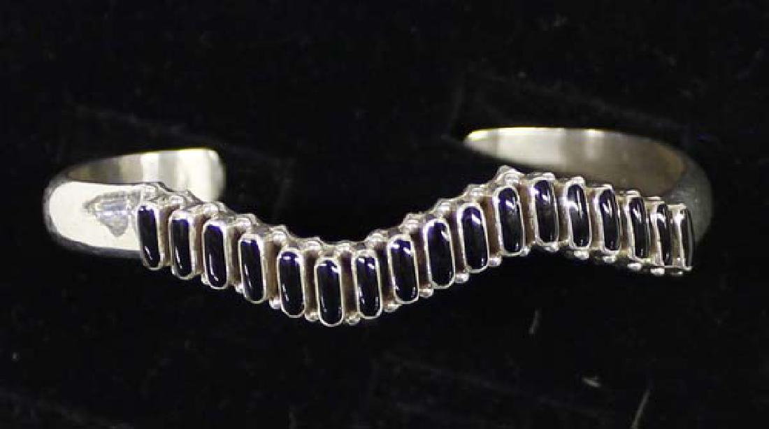 Zuni Sterling Onyx Bracelet by S & J Kallestewa (1 of 2)