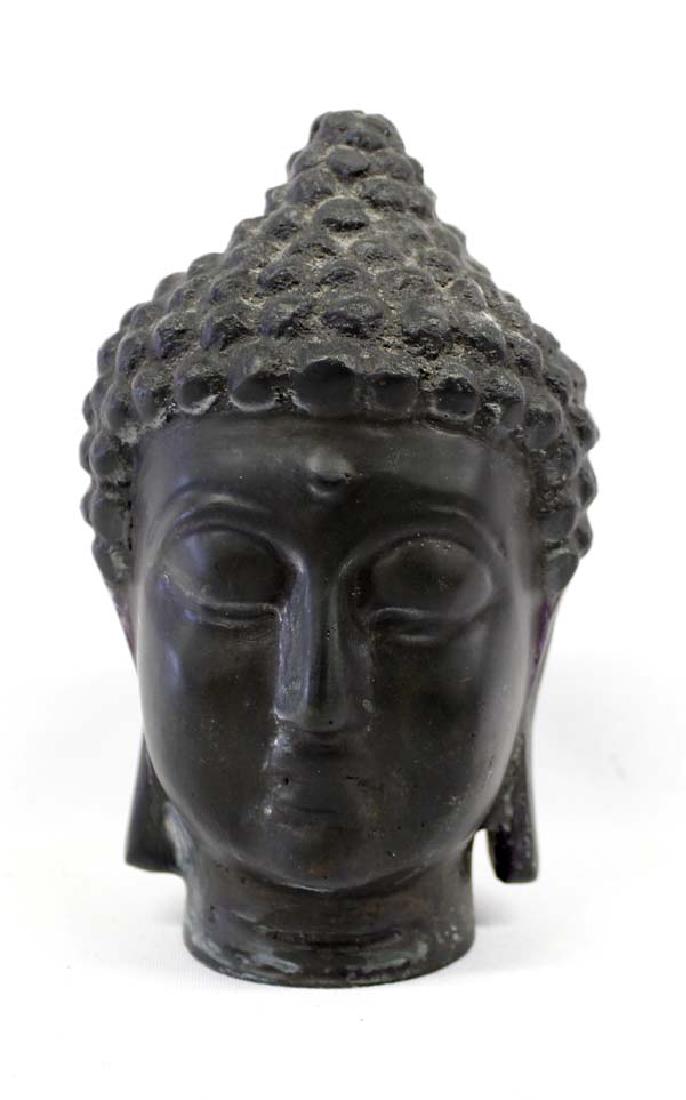 Asian Hand Hammered Bronze Buddha Head Sculpture (1 of 3)