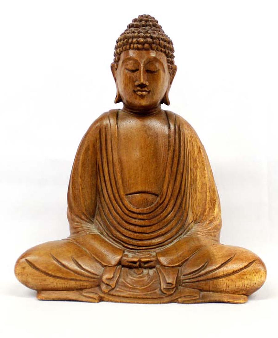 Hand Carved Suar wood Enlightened One Tamami Buddha: Hummert Estate: Indonesian Hand Carved Suar wood or Raintree (in English). Enlightened One ''Tanami'' Buddha Sculpture, measures 9'' x 7'' x 5''