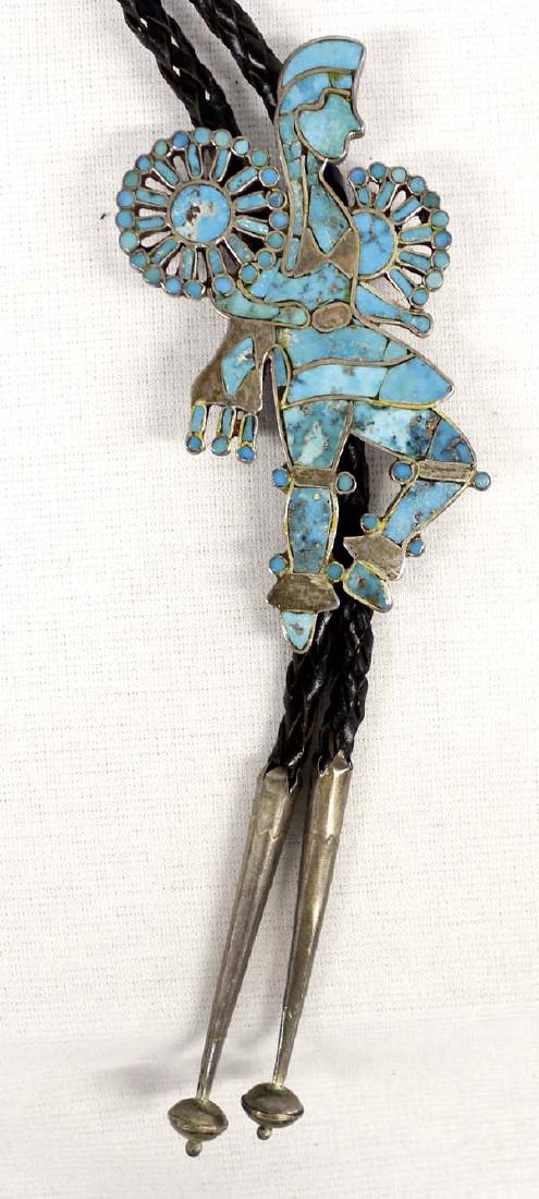 Zuni Sterling Silver Turquoise Kiowa Dancer Bolo (1 of 2)