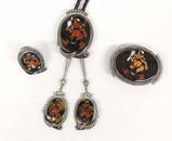 Zuni Silver Inlay Mudhead Set by A. & R. Pinto