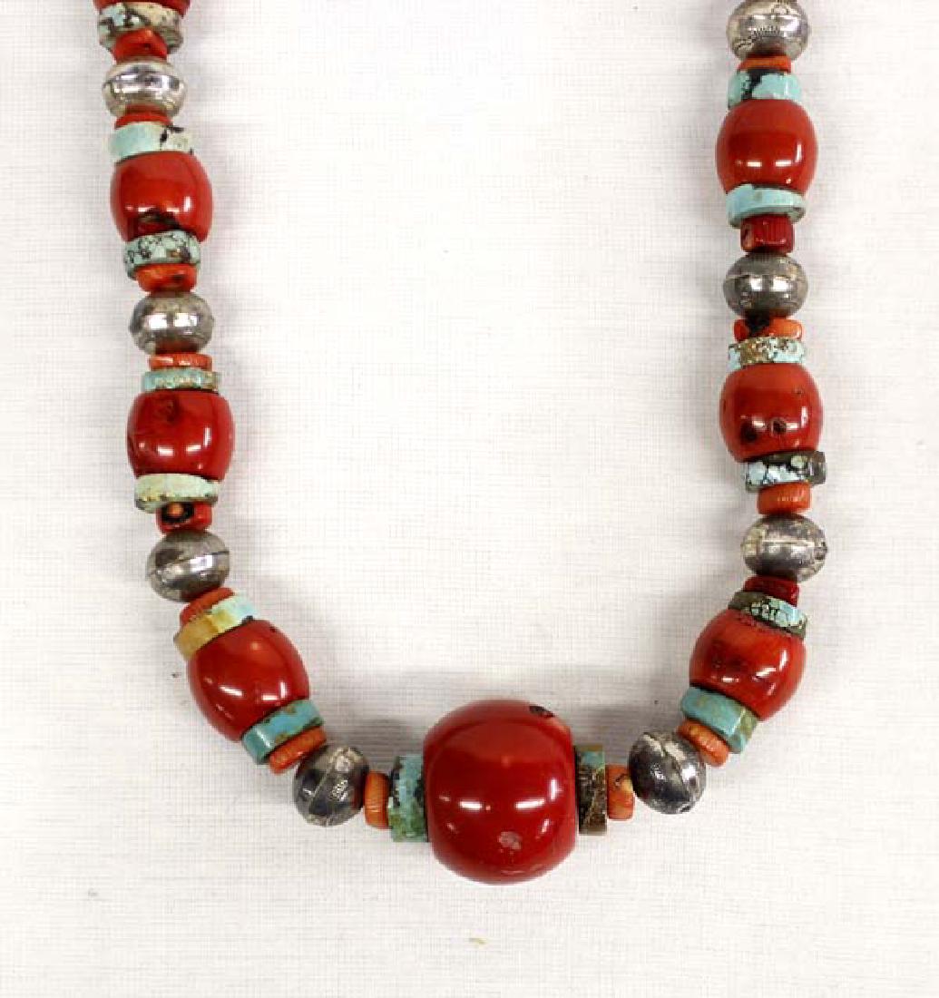 Coral, Turquoise, and Navajo Silver Bead Necklace (1 of 3)