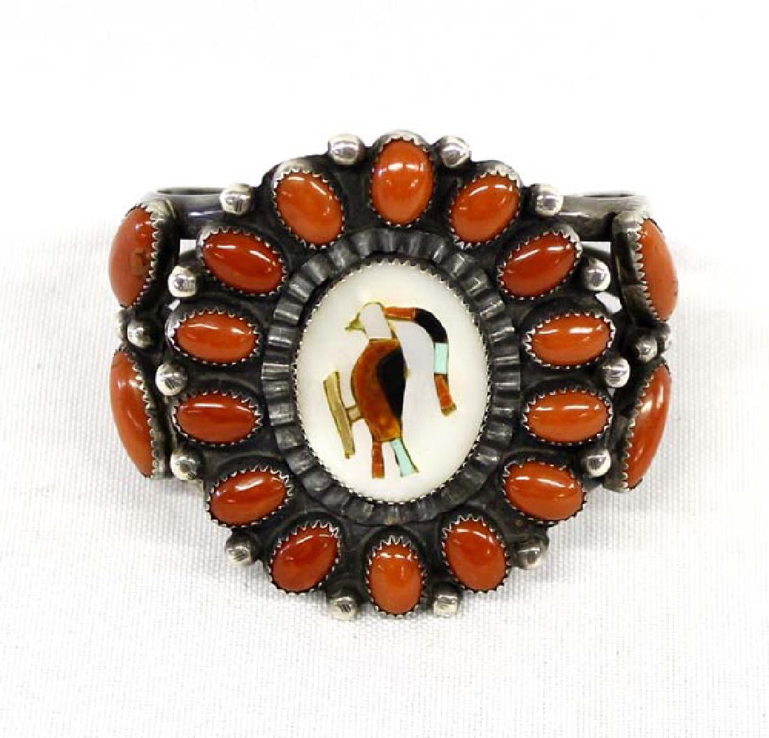 Rare Zuni Inlay Coral Bracelet by Lula Bowannie (1 of 6)