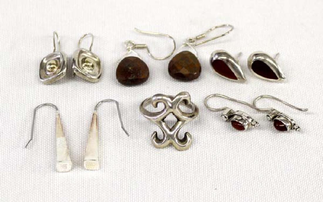 Navajo Silver Ring & 5 Pairs Silver Earrings (1 of 6)