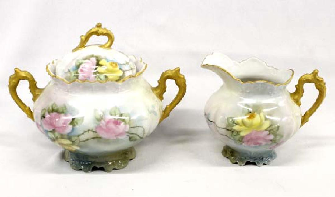 Antique Moritz Zdekauer Porcelain Sugar & Creamer: Lovely Antique Moritz Zdekauer Porcelain Sugar & Creamer, hand painted, the name Iris Sereff is written on the bottom (not sure if this is who painted the pieces or if this is the former owner), large