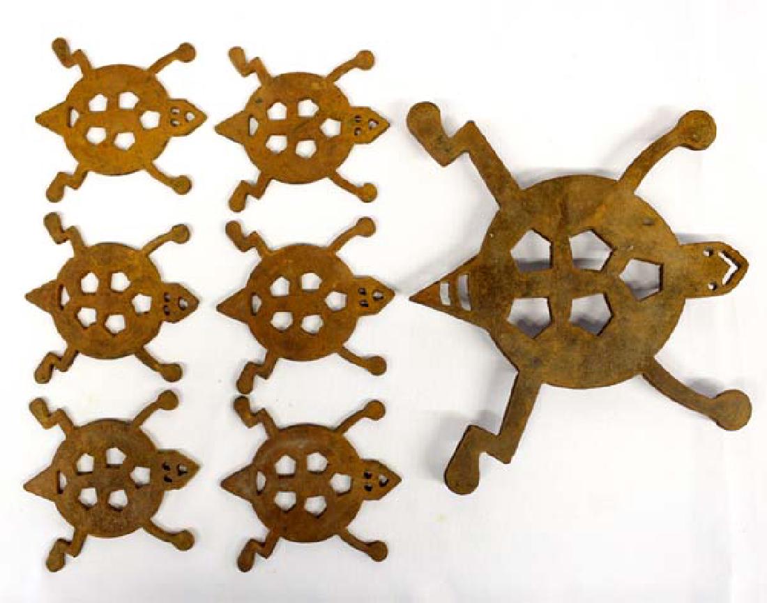 Large Rustic Turtle Trivet and Matching Coasters: Hummert Estate: Large Rustic Turtle Trivet and Matching Coasters, trivet measures 10.75''L x 10''W, purchased in 1997, Sundance