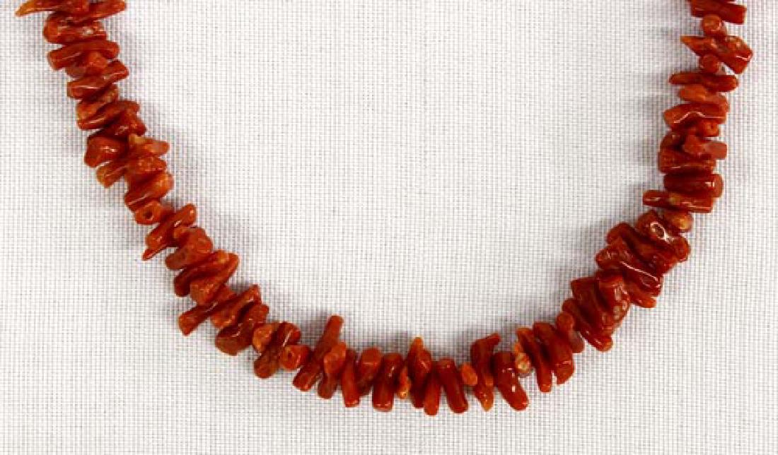 Native American Red Coral Choker Necklace: Vintage Native American Navajo Red Branch Coral Choker Necklace, string tied, measures 17''L end to end