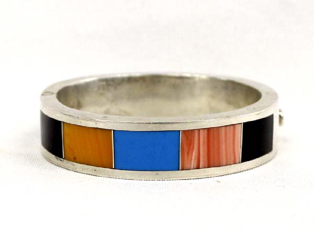 Mexican Taxco Silver Channel Inlay Bangle Bracelet (1 of 3)